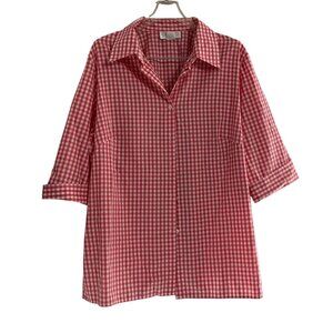 Gemilli Red and White Gingham Button-Down Shirt Size 1X